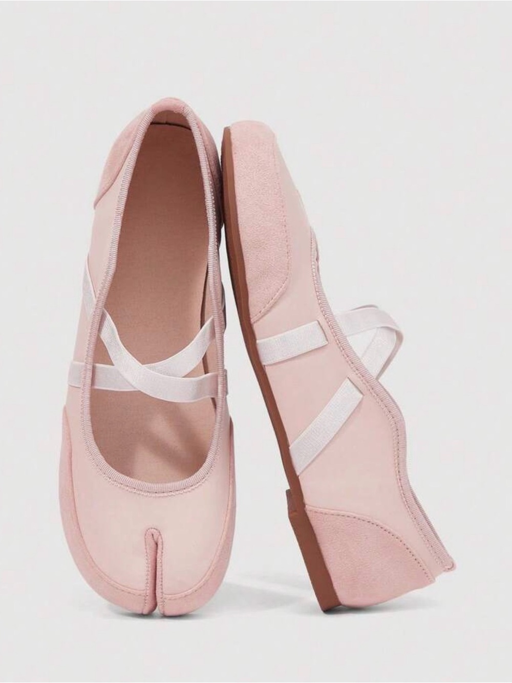 MNML Blush Pink Split-Toe Ballet Flats with Elastic Straps